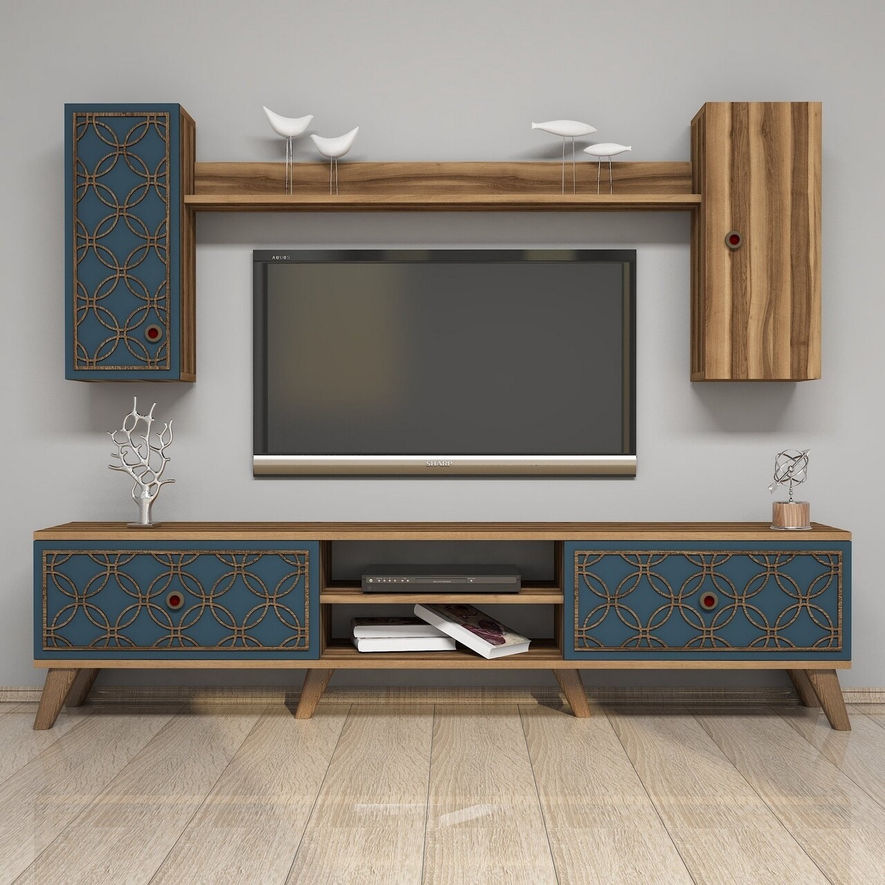 Comoda TV cu dulap Class S, Hommy Craft, albastru/maro - imagine 7